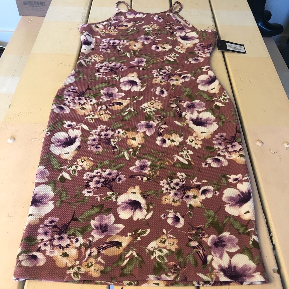 Mauve Floral Bodycon Midi Dress size L